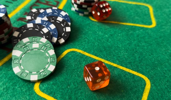 Multicolored casino chips for playing poker photo