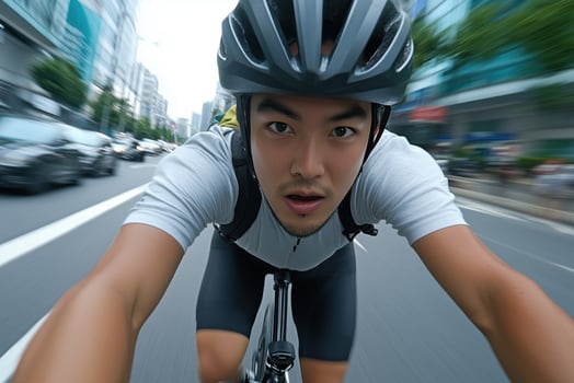 Cyclist riding on the street in the city, motion blur photo