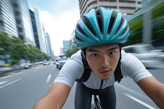 Cyclist riding a bike on the street in the city. Motion blur photo