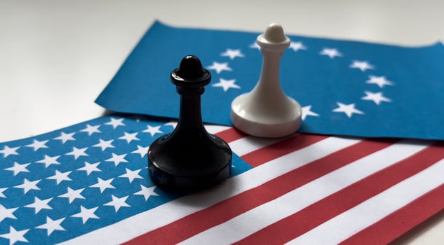 Concept with chess pieces - European Union and usa photo