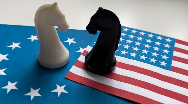 Concept with chess pieces - European Union and usa photo