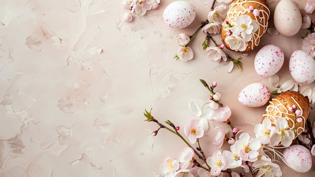 Cherry blossoms with Easter eggs Flat Lay Mockup holiday card photo
