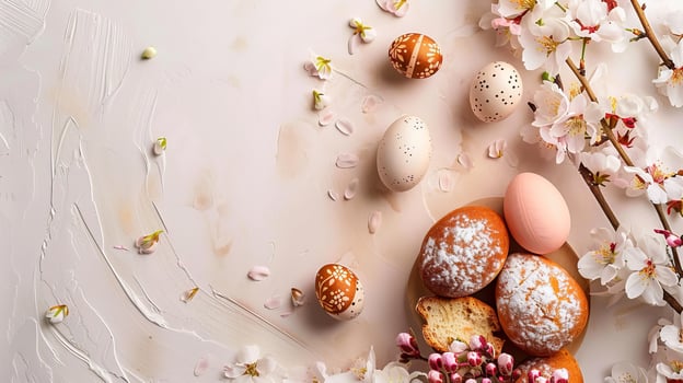 Cherry blossoms with Easter eggs Flat Lay Mockup holiday photo