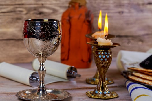 Shabbat Shalom - Traditional Jewish Sabbath ritual matzah, bread, photo