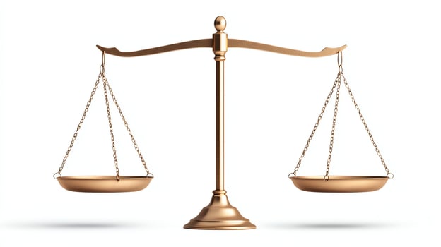 A golden scale symbolizing justice and balance in legal matters, representing fairness, equity, and the principles of law. Ideal for concepts related to law, justice, and ethics. photo