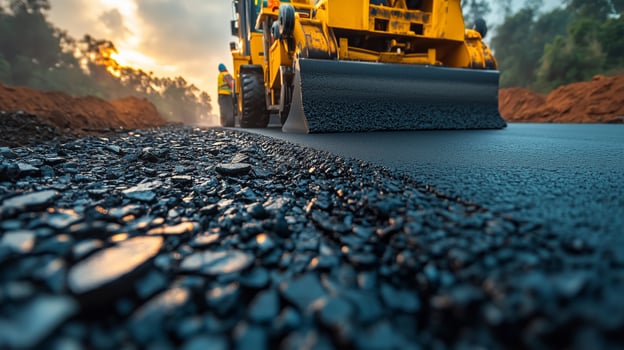 A construction vehicle is driving on a road photo