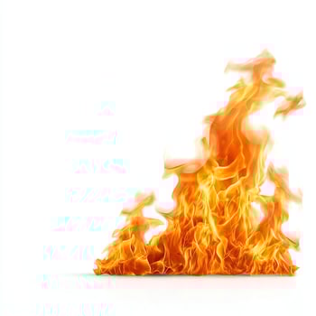 An intense blaze of orange and yellow flames dances against a white backdrop, illustrating the raw beauty and power of fire, perfect for science and safety themes. photo