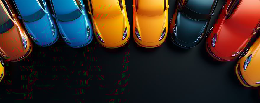 An overhead view of vibrant cars arranged in a striking pattern, showcasing colorful designs and sleek lines, perfect for automotive enthusiasts and transportation themes. photo