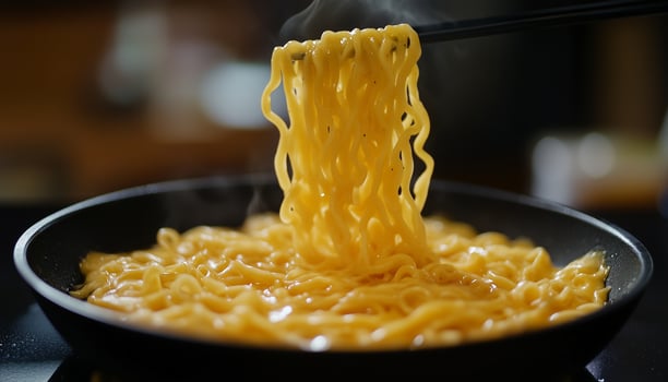 Delicious noodle cheese on black bowl with chopstick for simple lunch photo