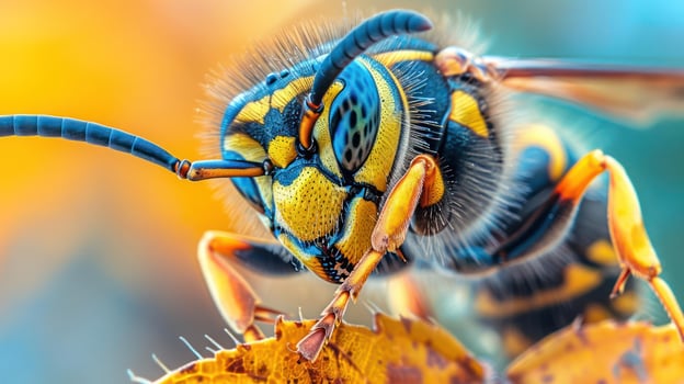 A detailed view of a wasp's face and body photo