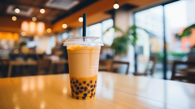 Bubble tea or boba tea with tapioca pearls photo