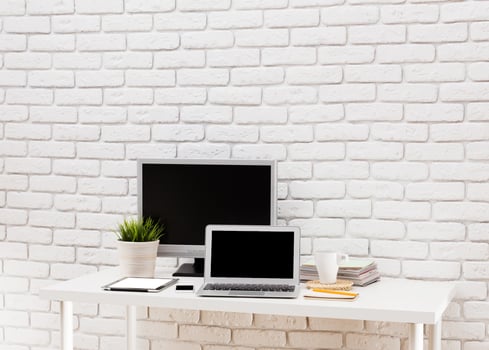 Workspace with modern technology and minimalistic design in a bright, airy setting photo