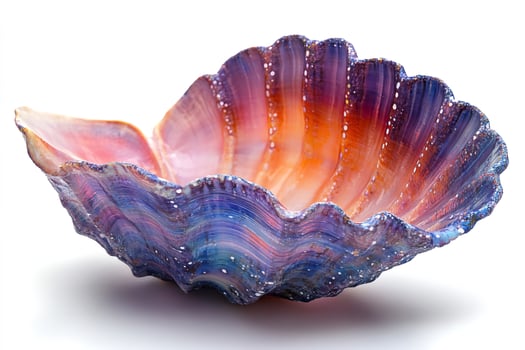 Colorful fluted giant clam shell resting on white background photo