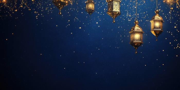 Enchanting lanterns against a starry dark blue night sky for festive celebrations photo