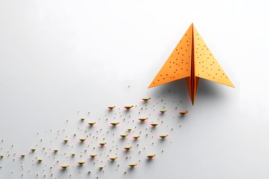 Minimalist Orange Paper Airplane Leading Origami Formation Conceptual Design photo
