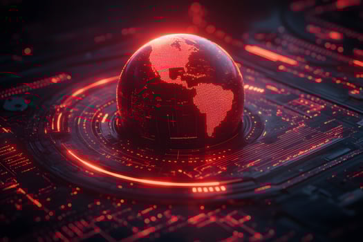 Futuristic Digital Earth Globe in Red Light for Technology and Innovation Design photo