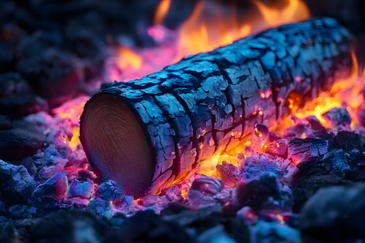 Glowing Log in Burning Embers for Cozy Winter Fireplace Theme photo