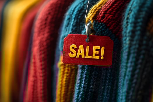 Colorful Knit Sweaters on Sale in Retail Display for Fashion Promotion photo
