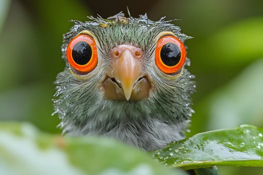 Tropical Bird Close-Up with Vibrant Plumage and Dewy Feathers for Wildlife Poster Design photo