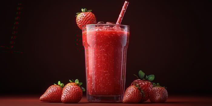 Refreshing strawberry smoothie garnished beautifully with fresh strawberries on a dark background photo