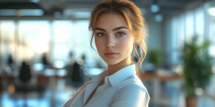 A beautiful young woman in a white shirt photo