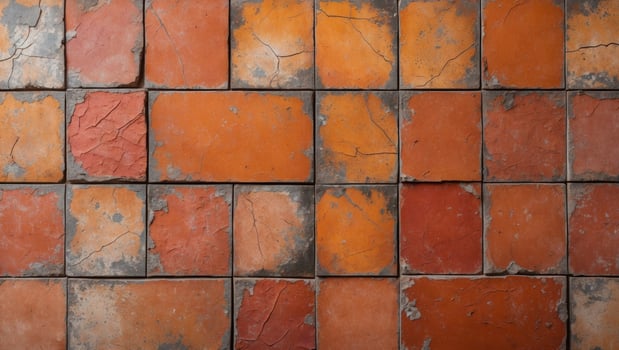 A wall with orange and red tiles photo