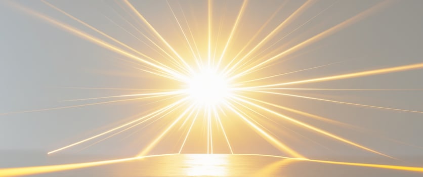 Bright light source emitting rays with lens flare. photo