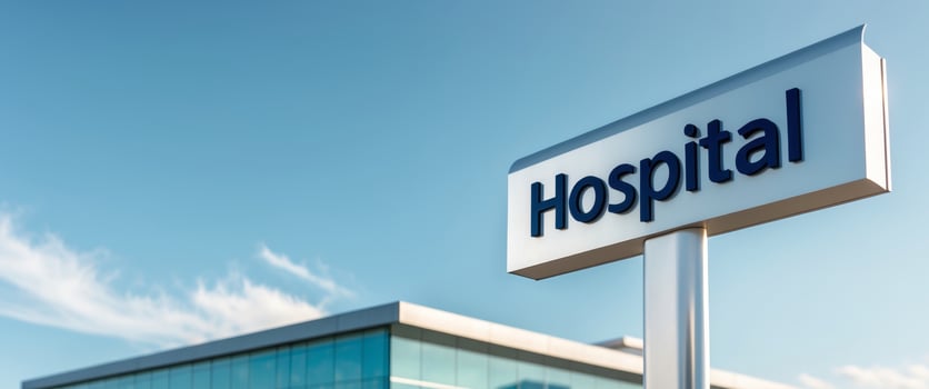 Hospital Sign in Front of Modern Building. photo