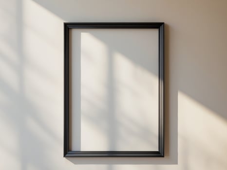 A mockup of an empty black frame on the wall. photo