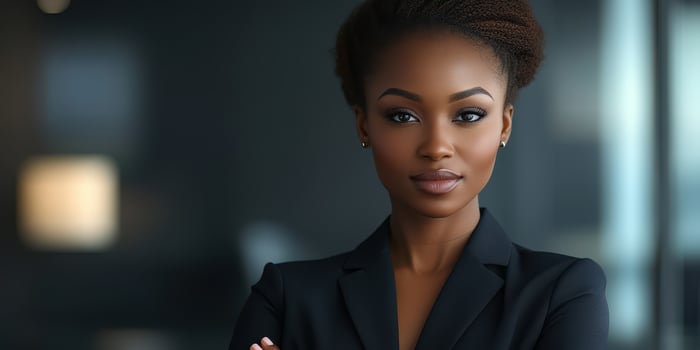 Confident young professional posing in a modern office environment during a corporate meeting photo