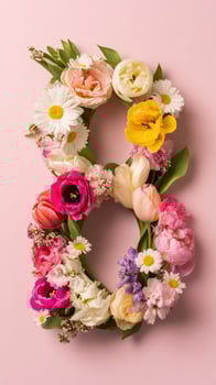 Flowers alphabet letter b on pink background photo