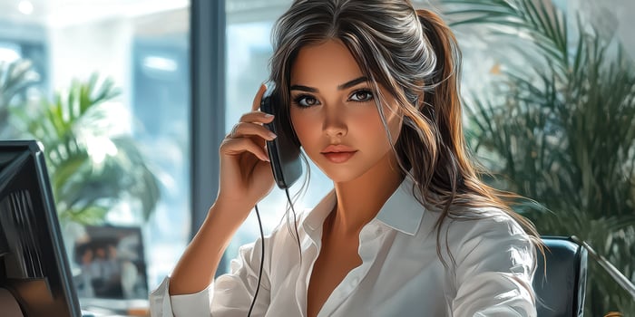 Focused customer service representative working in a modern office environment during business hours photo