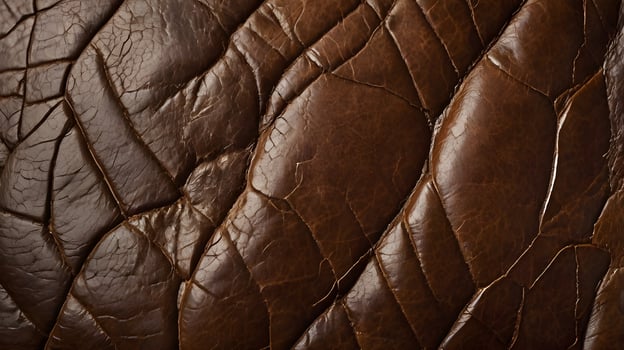 A close-up of vintage leather, revealing deep wrinkles, cracks, and rich textures. photo