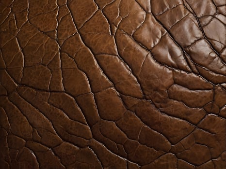 A macro shot of aged leather with visible creases, folds, and rich textures. photo
