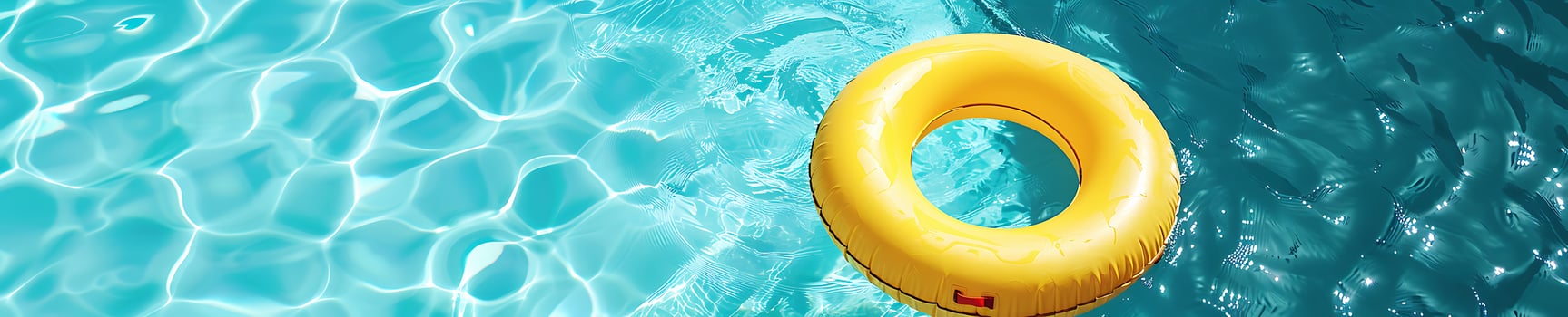 Yellow inflatable ring in swimming pool, panoramic web banner photo