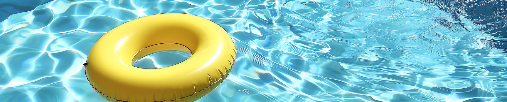 Yellow inflatable ring floating in swimming pool, panoramic banner photo