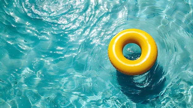Yellow inflatable ring floating in the swimming pool. Summer background. photo