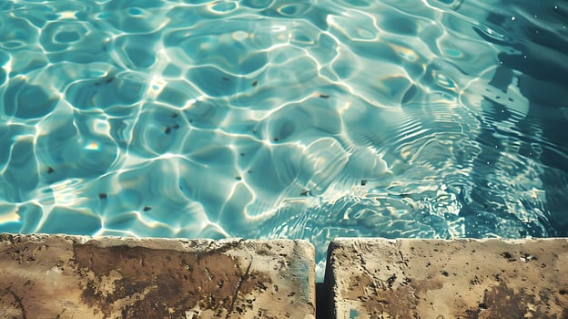 Blue water in swimming pool with sun reflections. Vintage filter effect. photo