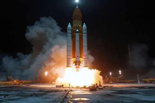 Space shuttle launching into space at night photo