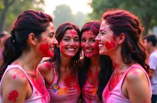 Woman in splash of multicolored juicy holi paint Indian spring festival photo