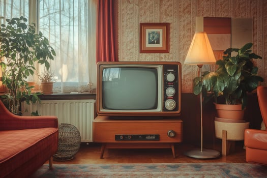 Old fashioned living room with vintage television set and furniture photo