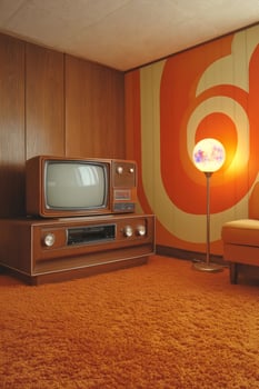 Vintage television set in a 1960s or 1970s style living room photo