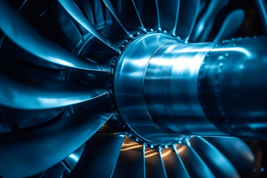 Close up of turbofan engine blades showing engineering and technology photo