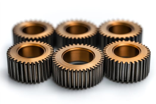 Interlocking metal gears representing teamwork and precision engineering photo