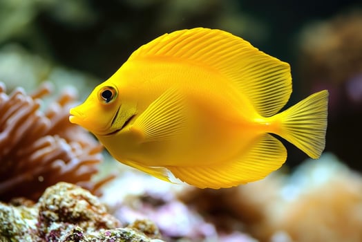 Vibrant yellow fish swimming in coral reef photo