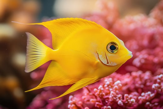 Vibrant yellow fish swimming near coral reef photo