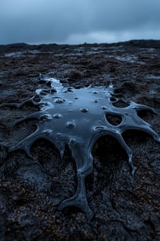 A dark, viscous liquid spreads across a textured surface, creating an abstract and ominous scene photo