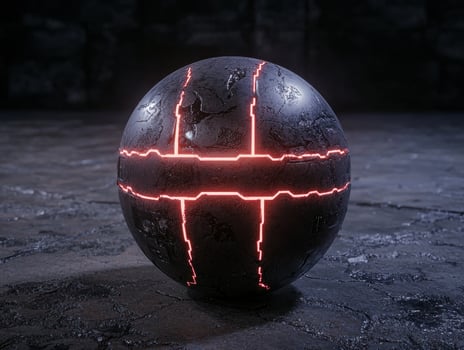 Glowing sphere with futuristic design on a stone surface photo