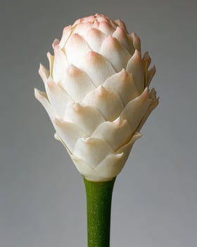 A close up of a white protea flower bud with pink tips photo