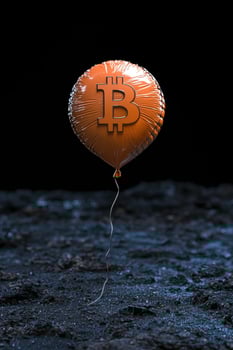 Bitcoin balloon on dark ground, cryptocurrency concept photo